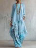 Women's Printed Irregular Loose Pants Two Piece Set Round Neck Top Shorter In Front Longer In Back American Style_ecoleips.com