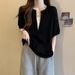 Summer Large Size Korean Version Versatile Shoulder V-Neck Short Sleeve T-Shirt Women's Fat Skinny Belly Covering Unique Top Women's T-Shirt_ecoleips.com