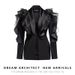Niche Design, High End Goddess Style, Black Three Dimensional Splicing Ruffled Suit, Asymmetrical Slim Fit Suit_ecoleips.com