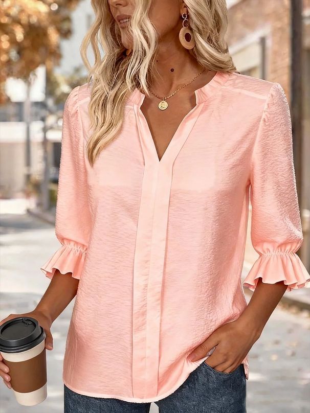 2026 Spring/Summer European And American Cross-Border Trade New Women's Casual Loose Fashionable V-Neck Solid Color_ecoleips.com