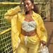 Women's Clothing Spring New Fashion Yellow Striped Shirt Wide Leg Trousers Casual Suit_ecoleips.com