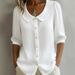 Women's Summer Style Loose V Neck Linen Shirt Short Sleeve Design Niche Commuter Top_ecoleips.com