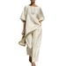 Women's Clothing Fashion Women's Summer Set Simple Loose Short Sleeve Irregular Hem Top With Wide Leg Pants_ecoleips.com