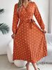Women's Clothing Autumn And Winter Elegant Contrast Color Polka Dot Cross V Neck Pleated Long Skirt_ecoleips.com