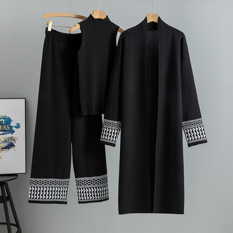 K Lazy Style Women's Autumn And Winter New Sweater Vest Cardigan Wide-leg Pants Three-piece Suit_ecoleips.com