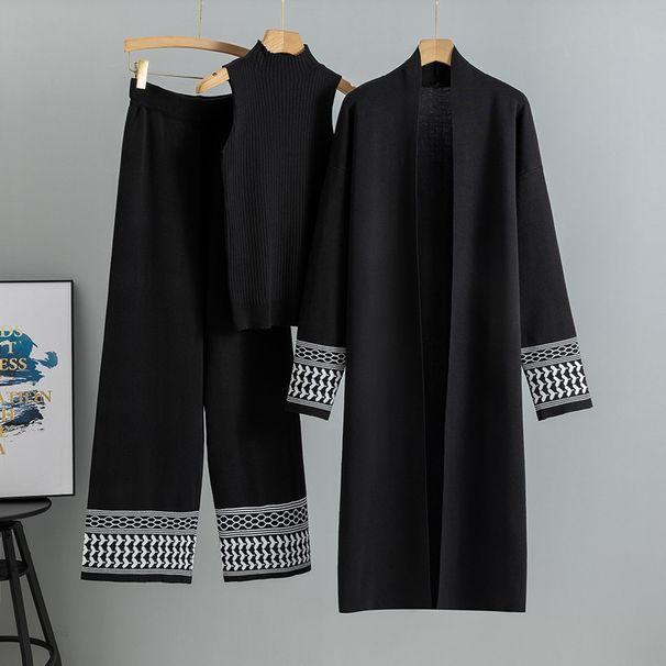 K Lazy Style Women's Autumn And Winter New Sweater Vest Cardigan Wide-leg Pants Three-piece Suit_ecoleips.com
