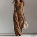 Summer New Arrival Women's Solid Color Button Pocket Casual Overalls Loose Fit European American Style Jumpsuit Romper_ecoleips.com