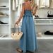 Retro Denim Women's Dress 2026 Sexy Hollow Out Sleeveless Beach Dress Simple Solid Color Backless Ruffle Edge Commuting Dresses_ecoleips.com