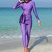 Women's Clothing Solid Color Lace Up Hip Skirt Long Sleeved Round Neck High Waist Short Dress Muslim Swimsuit Female_ecoleips.com