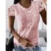 Summer Women's Lace Short-Sleeved Top Casual Elegant Fashion American Style Linen Cotton Polyester Blouse For Ladies_ecoleips.com