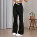 Voya European American Style High-waisted With Design, Spring-summer Knitted Drapey Flared For Women, Slimming Stretch Bell-bottom Pants_ecoleips.com