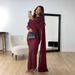 Women's Clothing Modest Evening Dress Mermaid Evening Gown In Wine Red – Satin-Chiffon Formal Dress With Flowing Sash & Long Sleeves For Galas_ecoleips.com