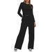 Women's Clothing Elegant Casual Set: Pleated Top With High-Waisted Wide-Leg Pants – Wrinkle-Free Polyester, Comfortable Lounge & Sportswear_ecoleips.com