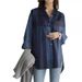 Women’s Clothing fashion women's loose casual patchwork long sleeved plaid irregular shirt autumn and winter_ecoleips.com
