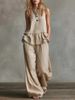 Women's 2 Piece Set Solid Color Round Neck Sleeveless Casual Loose Top High Waisted Wide Leg Pants_ecoleips.com