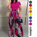 New European And American Cross-border Women's Fashion Casual Wide-leg Printed Pants + Summer Short-sleeve T-shirt Set_ecoleips.com