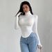 Voya Women's Pure Desire Sexy Style T-shirt For Spring And Summer, High Neck, Slim Fit, Revealing Figure, Inner Top_ecoleips.com
