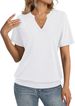 2026 Women Stylish Banded Hem V Neck Short Sleeve Casual Tops_ecoleips.com