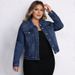 Plus Size Denim Top, Women's Long Sleeve Chambray Shirt, Classic Stretch Denim Shirt For Casual & Office Wear_ecoleips.com