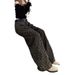 American Retro Leopard Print High-waisted Denim Wide-leg Pants, Loose And Slimming, Floor-length Trousers_ecoleips.com