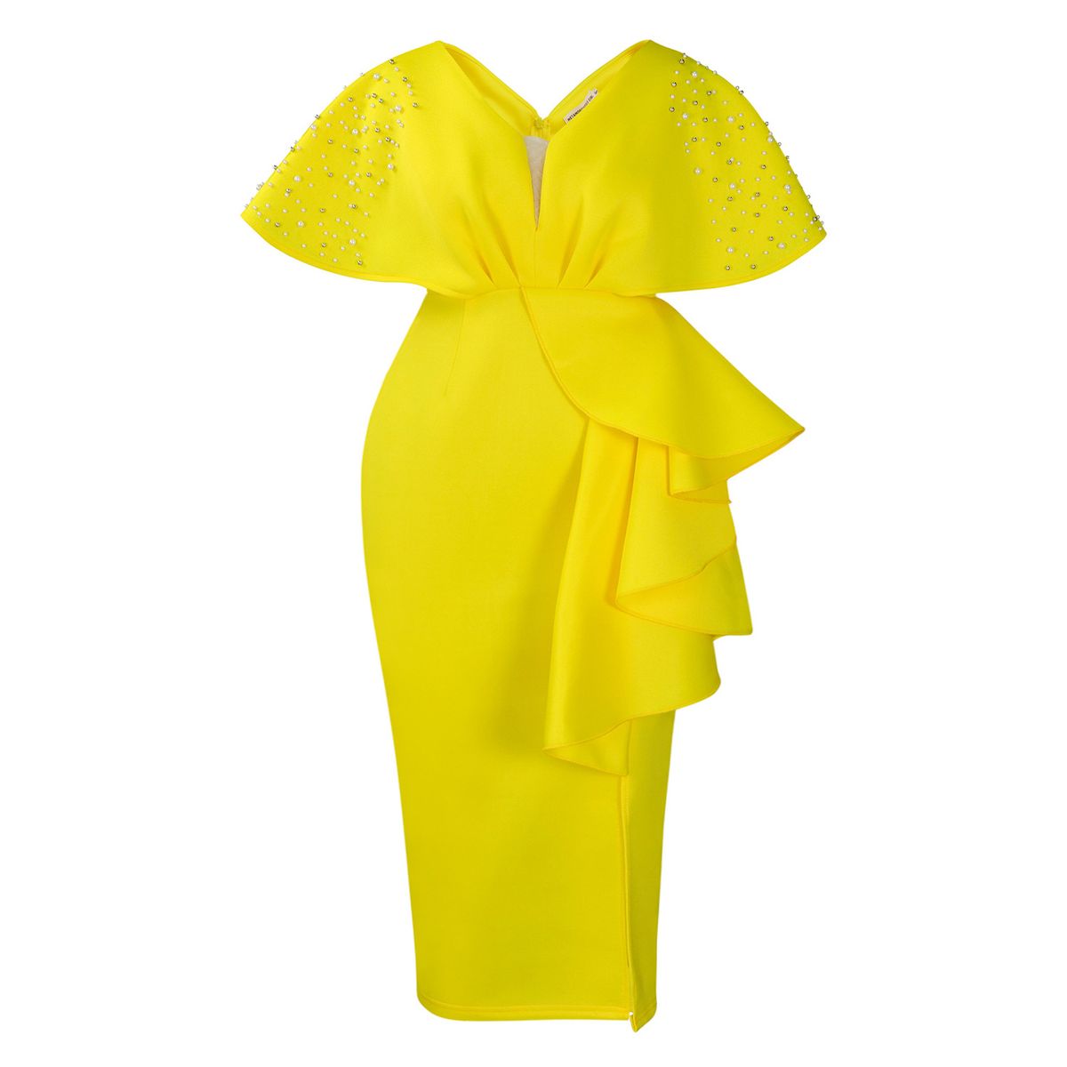 Women's Clothing Plus size Summer Sexy V Neck Ruffled Slit Beaded Evening Dress Celebrity Temperament Banquet Dress_ecoleips.com
