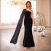 Elegant One-Shoulder Long Evening Dress With Gold Foil Details - Sexy Formal Gown For Banquet & Party (XS/S/M/L)_ecoleips.com