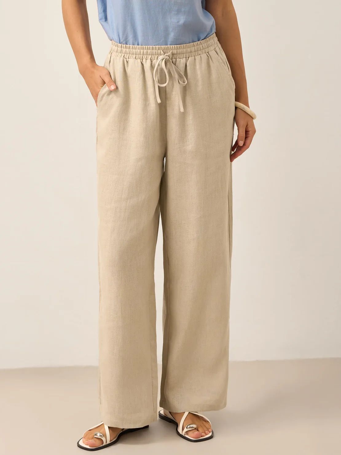 Women's Clothing Women's Comfortable Linen Straight Leg Pants Spring Elastic Waist Artistic Style Solid Color Versatile Casual Bottoms_ecoleips.com