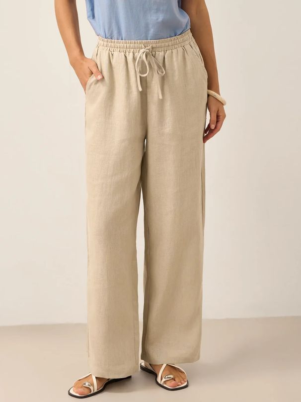 Women's Clothing Women's Comfortable Linen Straight Leg Pants Spring Elastic Waist Artistic Style Solid Color Versatile Casual Bottoms_ecoleips.com