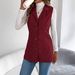 Women's Long Double-Breasted Corduroy Vest Coat With Pockets – Classic Fall/Winter Streetwear In Khaki, Burgundy & Brown_ecoleips.com