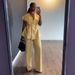 Autumn Women's Clothing Set V Neck Slim Fit Tie Waist Sleeveless Top And Wide Leg Pants European American Style_ecoleips.com