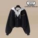 Women's Casual Two Piece Set Spring Autumn Loose Slimming Faux Two-Piece Hooded Sweatshirt High-Waisted Straight-Leg Pants_ecoleips.com