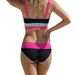 Color Block Backless Two Piece Bikini Swimsuit Set For Women Sexy_ecoleips.com