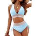 Women's European American Style Two-Piece Swimsuit Sexy Solid Color V-Neck High-Waisted Backless Tight-Fitting Bikini_ecoleips.com