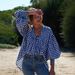 Women's Clothing New Round Neck Ruffled Neck Puff Sleeve Loose Plaid Shirt Lazy Top_ecoleips.com