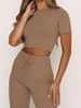 Women's Clothing Short Sleeved Cropped Tops Trousers Knitted Casual Suit_ecoleips.com