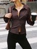 Women's Slim Fit Striped Cardigan Long Sleeve Lapel Button Down Shirt Versatile Top For Spring/Autumn European And American Style_ecoleips.com