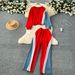 European And American Fashion Suit For Women, Vintage Casual Color-block Long-sleeve Sweatshirt With Denim Patchwork_ecoleips.com