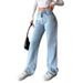 High-Waisted Retro Draped Denim Jeans for Women Wide Leg Loose Straight Leg Trousers_ecoleips.com