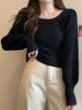 Autumn Winter Loose Women Sweaters Casual Soft Long Puff Sleeve Pullovers Jumpers Knitwear Basic Sweater For Women Tops_ecoleips.com