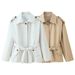 Women's Fashion Short Trench Coat With Belt Lapel European American Style Lightweight Outerwear For Autumn 2025 New Arrival_ecoleips.com
