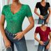European And American 2025 Spring And Summer New Women's Solid Color Sexy Lace V Neck Short Sleeved Lace Bottoming Shirt_ecoleips.com