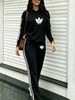 Women's Autumn/Winter Fashion Hooded Suit Black White Striped Side Design European American Style Casual Vacation Wear_ecoleips.com