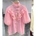 Women's Clothing Style Women's Elegant Luxurious High Neck Ruffled Blouse Beaded Lantern Sleeved Top For Formal & Casual_ecoleips.com