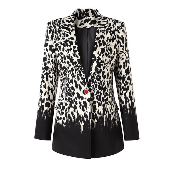 Spring And Autumn New Leopard Print Pattern Gradient Red One Button Mid Length Small Suit Coat_ecoleips.com