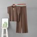 Women's Knitted Two Piece Set round Neck Sleeveless Top with Copper Buttons Spring Summer Loose Fitting Elegant Casual Sporty Wide Leg Pants_ecoleips.com