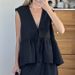 2025 New Summer European And American Cross-Border Elegant Set Black Cotton Lace-Up Sleeveless Vest Long Pants Women's_ecoleips.com