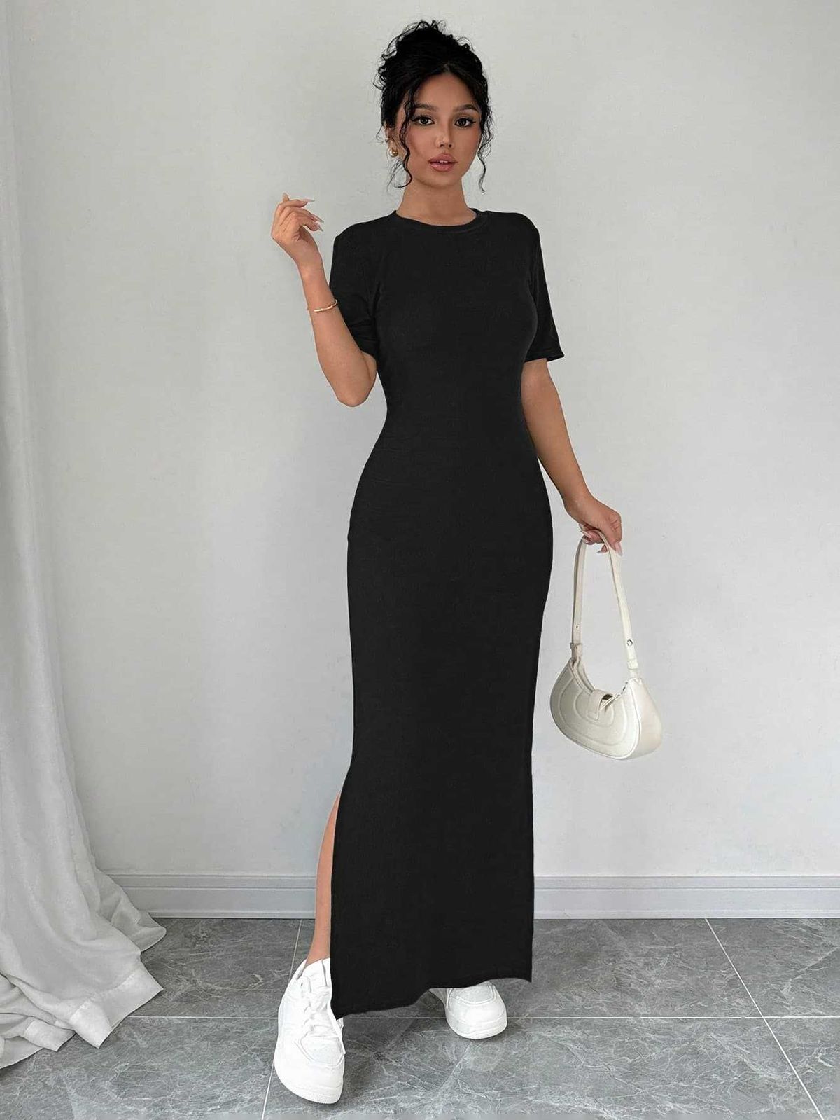 Women's Clothing Delicate Dress Casual Retro Slim Fit Solid Color Open Front Long Skirt_ecoleips.com