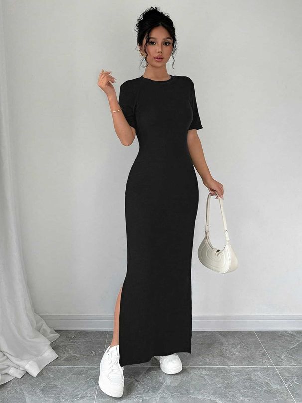 Women's Clothing Delicate Dress Casual Retro Slim Fit Solid Color Open Front Long Skirt_ecoleips.com