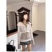 American Retro Patchwork Knitted Hooded Sweatshirt Jacket Women, Autumn And Winter, High-end Style, Slim-fit Short Top_ecoleips.com