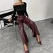 Aria Basics Long, Drapey Black Leather In European And American Style, Wide-leg Pants, Slimming Sheepskin Workwear For Women,_ecoleips.com